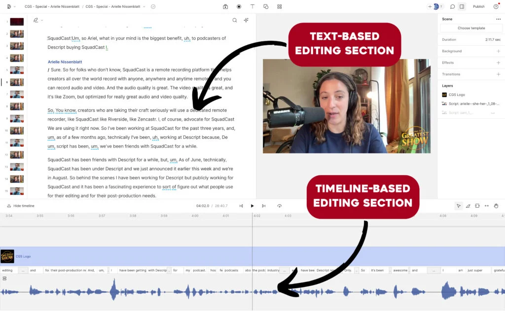 Descript production interface and dashboard screenshot