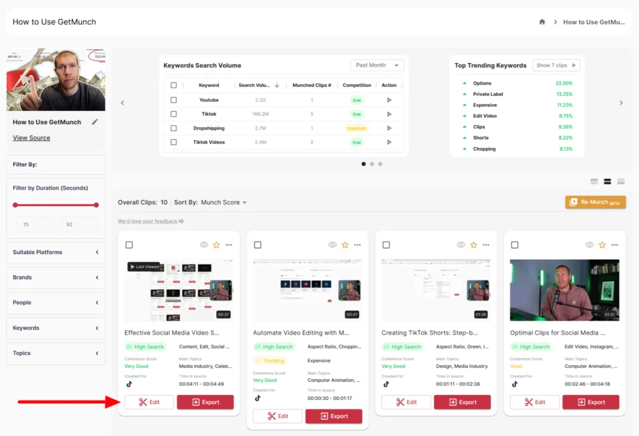 GetMunch production interface and dashboard screenshot
