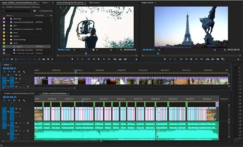 Premiere Pro production interface and dashboard screenshot
