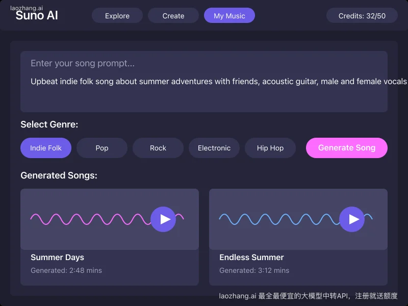 Suno AI production interface and dashboard screenshot