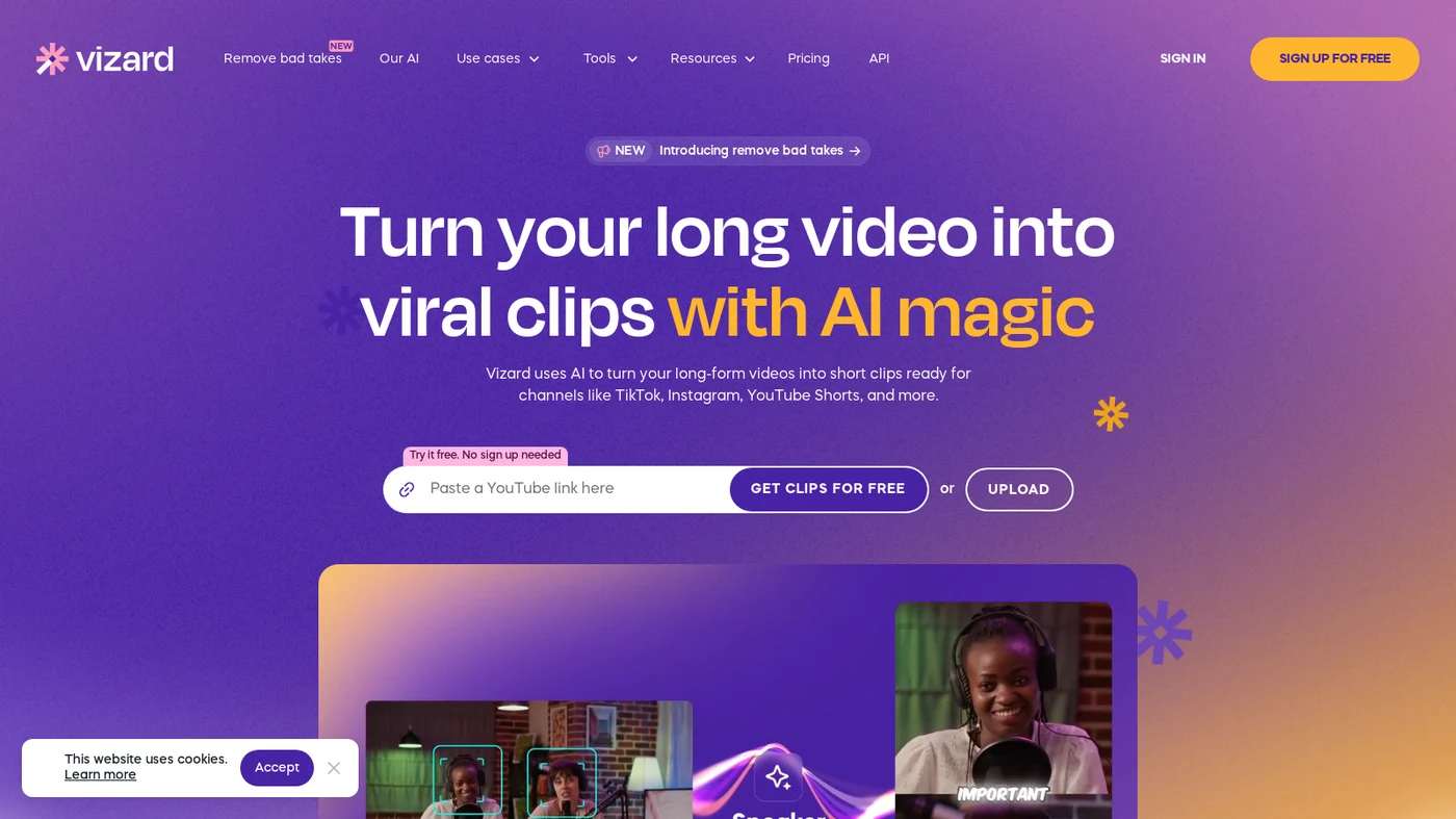 Vizard.ai production interface and dashboard screenshot